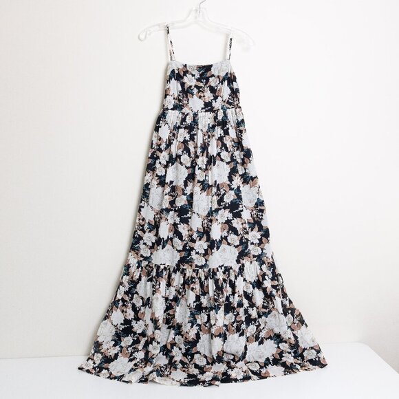 Abercrombie & Fitch Tiered Floral Maxi Dress Black White Cotton Small - Picture 2 of 15
